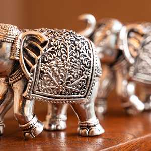 Set of 2 Traditional Art Hand-Carved Premium Brass <b>Elephants</b> with Silver Plating for Wall Decor - Product Image 2