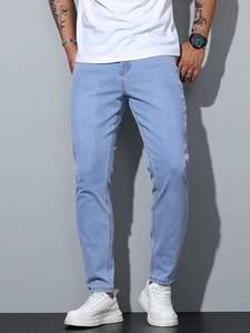 Jean en denim bleu glace moderne et tendance pour homme, coupe droite, lavable, écologique, tailles 28 à 40, coupe ajustée - Product Image 6