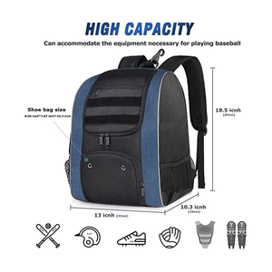 High Capacity Baseball Equipment <b>Backpack</b> <b>Waterproof</b> Denim Ball Bag Lightweight Sports Pack Polyester Patches for Youth Adults - Product Image 1