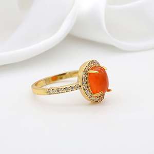 <b>Boho</b> Carnelian Halo Brass <b>Ring</b> 18k Gold Plated Dainty Vintage Sparkle Wholesale <b>Ring</b> For Women - Product Image 2