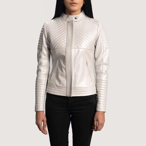 Couleur blanche vêtements pour femmes vestes peau de mouton cuir femme veste Design personnalisé nouveau Style de mode fermeture à glissière vestes - Product Image 1
