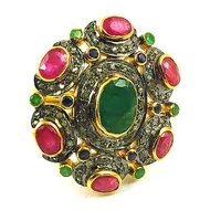 Bague statement pour femme avec rubis émeraude diamant plaqué or pur, coupe marquise, matériau platine, pierre précieuse certifiée IGI, bijoux