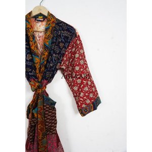 Elegante Cárdigan Largo de Seda India con Estampado Floral Bohemio, Ropa de Dormir para Mujer, Bata Suave y Transpirable - Product Image 3