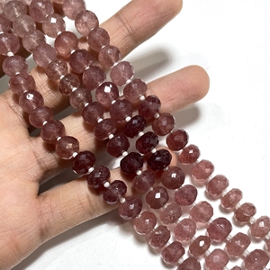 Perles en forme de Rondellel à facettes en quartz fraise, perles de pierres précieuses naturelles de bonne qualité pour la fabrication de bijoux - Product Image 5