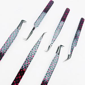 Juego de pinzas para extensión de pestañas, punta de fibra de diamante con agarre recubierto de papel, pinzas para pestañas de acero inoxidable sólido, logotipo personalizado - Product Image 3