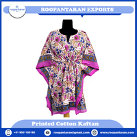 Venta caliente Kaftan Vestidos Misty Red Unique Beach Dress Tamaño libre Lady String Hand Block Impreso Cotton Kaftan para la venta