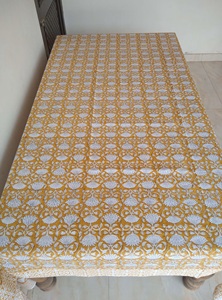 ผ้าปูโต๊ะผ้าฝ้ายลายดอกมัสตาร์ดงานแฮนด์เมดดีไซน์แบบบล็อคสำหรับการรับประทานอาหารงานแต่งงานในโอกาสพิเศษของตกแต่งบ้าน - Product Image 3