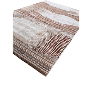 Tapis en laine et viscose tufté à la main, blanc ivoire, motif abstrait rayé rectangulaire pour salon ou couloir - Tra-15258 - Product Image 2