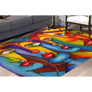 Alfombra Estampada con Retrato Abstracto - Diseño Moderno y Colorido para Decoración del Hogar, Alfombra de Terciopelo - Product Image 4