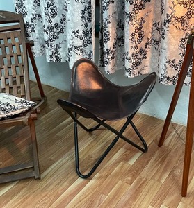 <b>Leather</b> Footstool Black Colour Butterfly <b>Leather</b> Foldable Camping Best Safari Stool Personalised Gift - Product Image 5