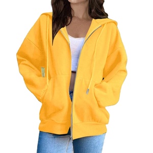 Sweat à capuche zippé et sweat-shirts surdimensionnés pour femmes 100% coton, vestes à capuche décontractées de grande taille et unies - Product Image 4
