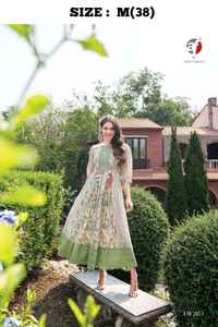 El último vestido Anarkali de trabajo digital con estampado de algodón puro de diseñador de Fab Zone - Product Image 2