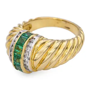 Bague en or jaune vintage certifiée 14 carats avec 6 diamants émeraude cultivés en laboratoire certifiés IGI pour mariage, fiançailles, anniversaire, fête, cadeau - Product Image 2