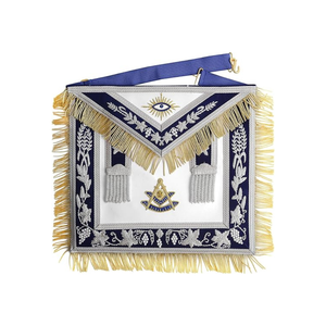 Masonic Past Master Delantal Piel de cordero Oro Plata Bordado en Navy Velvet Masonic Delantal - Product Image 2