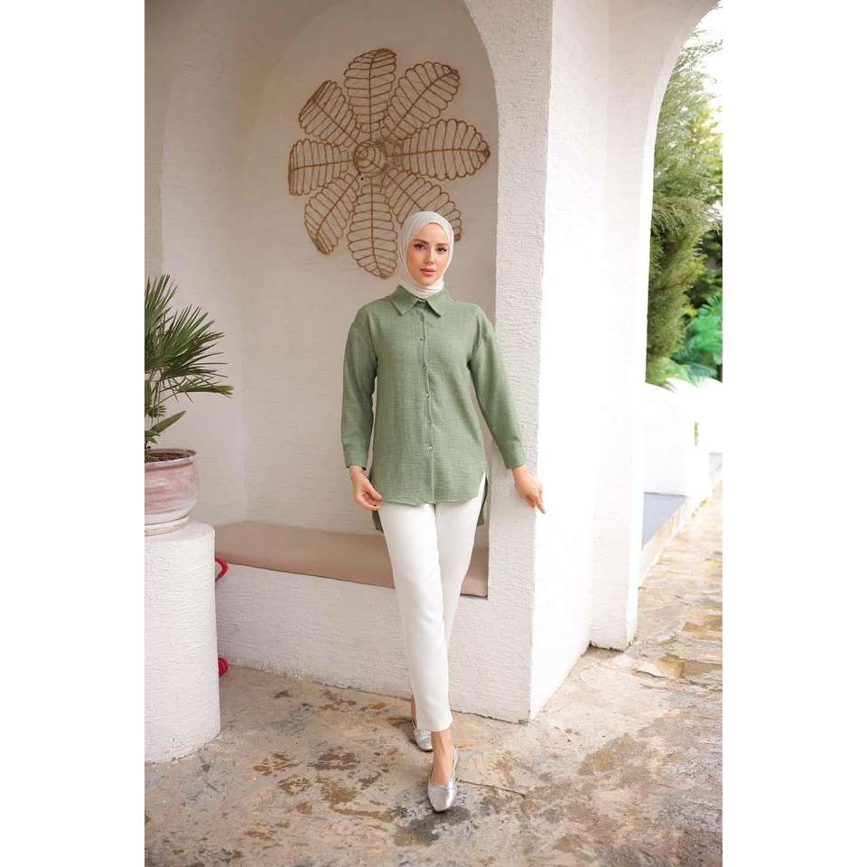 21412-Women's Shirt Linen Long - Khaki