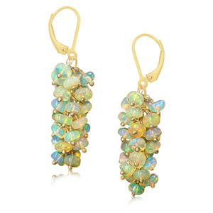 Pendientes de Plata de Ley 925 con Ópalo Natural en Racimo, Chapados en Oro Amarillo, Hechos a Mano, Regalo de Joyería con Piedra de Nacimiento para Mujer - Product Image 1