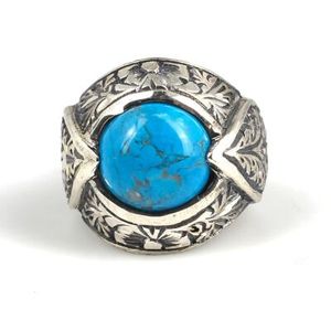 925 Sterling <b>Silver</b> Men's Ring with Round Turquoise Zircon Stone and <b>Pen</b> Design Fine Jewelry for Everyday Wear - Product Image 3