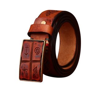 Hermoso cinturón de cuero genuino para hombre de estilo vintage con hebilla suave Hebilla de cobre con estilo de moda Cinturones de mezclilla de moda - Product Image 5