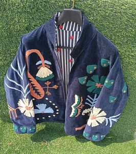 <b>Women</b> <b>Velvet</b> Ethnic <b>Jacket</b> With Artistic Floral Embroidery Full Sleeves Stand Collar And Decorative Handcrafted Stitching - Product Image 3