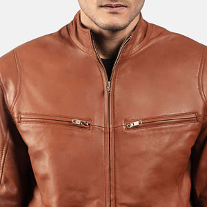 Veste en cuir de motard souple et ajustée de course à glissière personnalisée en peau de mouton véritable avec support en tissu à revers cranté High Street Winter - Product Image 6