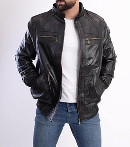 Para los hombres al por mayor chaquetas personalizadas con cierre de cremallera de moda de alta calidad de los hombres chaqueta de motorista OEM logotipo personalizado de cuero genuino - Product Image 1