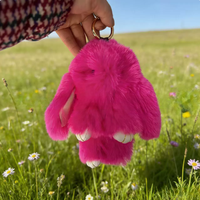 Pendentif porte-clés en peluche imitation lapin à grandes oreilles, style fourrure de lapin, pour sac