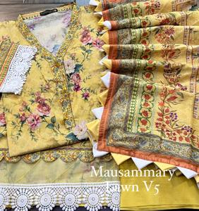 Camisa de fiesta formal con estampado digital de césped de 3 piezas Dupatta Pantalón de estilo elegante con cordones de cuatro lados | Colección Ssumaira - Product Image 6