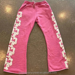 Custom Fleece Joggers Cintura Cordón Sun Faded Puff Print Hombres Pantalones de chándal Lavado ácido French Terry Streetwear Pantalones de chándal holgados - Product Image 1