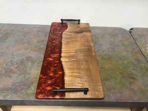 Planche à découper à fromage en bois de teck et résine bleue avec poignée Planche à découper de bonne qualité Planche à découper en résine et bois - Product Image 3