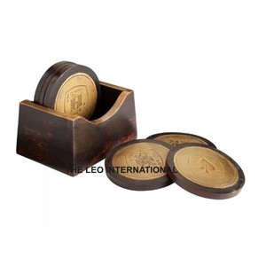 ที่รองแก้ววอลนัทสำเร็จรูปพิมพ์สีทองวัสดุไม้6ชิ้น - Product Image 3