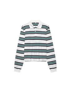 Moda Mujer con botón a rayas pulóver camisas Vintage Polo cuello manga larga Mujer Chic señora Tops - Product Image 4