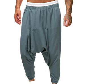 Pantalon décontracté respirant et léger en molleton français avec cordon de serrage, en élasthanne/coton, écologique, à entrejambe tombant pour homme - Product Image 5