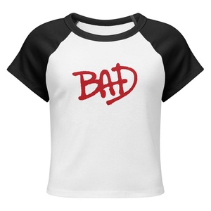 American Style Letter Raglan Short Sleeve <b>Red</b> Bad Logo Print T Shirt for Women Summer New Trendy Slim Fit Sexy Sport <b>Crop</b> <b>Top</b> - Product Image 1