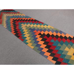 พรมวินเทจขนาด 2.7x10.6 ฟุต, พรมตุรกี, พรมคิลิมสีแดงลายนามธรรม - Product Image 1