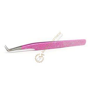 Pince à épiler en acier inoxydable rose étincelant avec logo personnalisé vente en gros outil d'extension de cils à pointe pointue et à isolation/volume - Product Image 4
