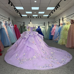 Vestido de Quinceañera de Tul Lila con Borlas y Escote Corazón, Estilo Imperio, Largo hasta el Suelo, con Estampado y Bordado, Antiestático, Modelo 6932 Popular - Product Image 3