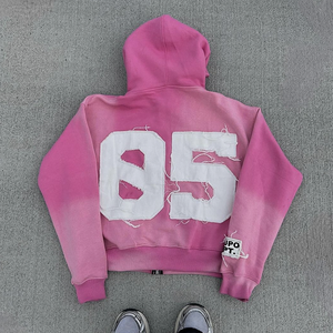 Custom Mens <b>Streetwear</b> <b>Y2K</b> 100% Cotton Hoodies French Terry Heavyweight Acid Wash Distressed Embroidery Oversized Zip up Hoodie - Product Image 2