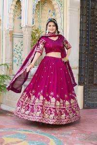 Tradicional Zari Work Bridal Lehenga Set Hecho a mano Boda Lehenga Choli con intrincados adornos de diseño para fiestas - Product Image 2