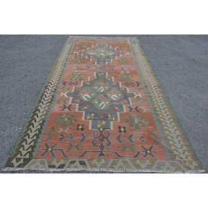 Alfombra verde naranja Kilim de área grande, 5,6x10,7 pies, tejido plano turco, respaldo de látex de lana para pasillo, habitación rectangular, modelo de habitación, alfombra - Product Image 1