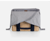 Panier de pique-nique en jacinthe d'eau avec doublure intérieure en tissu et poignées idéal pour le stockage des aliments, du vin et des rassemblements en plein air