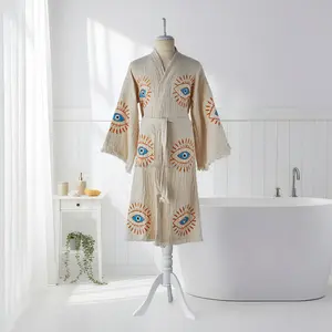 Bata de Baño Unisex de Algodón Ligero, Tejido de Lino, Secado Rápido, Transpirable, Primavera Verano, Color Liso, Talla XL, Hecho en Turquía, Ropa de Dormir y Descanso - Product Image 2