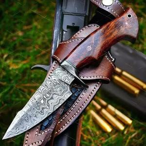 มีดสกินเนอร์เหล็กดามัสกัสล่าสัตว์ทำด้วยมือมีดเหล็กดามัสกัสคมพร้อมปลอกหนัง - Product Image 4