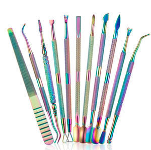 Arc-en-ciel multicolore en acier inoxydable à double extrémité poussoir à cuticules ensemble de dissolvant Gel vernis à ongles Triangle grattoir pour le soin des ongles - Product Image 1