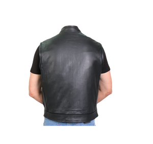 Gilet en cuir de moto pour hommes avec poche dissimulée lacets réglables Gilet en cuir pour motards - Product Image 2