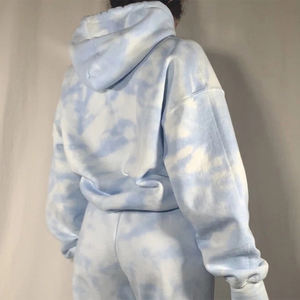 ชุดวอร์มผ้าคอตตอนมีฮู้ดสำหรับผู้ชายชุดออกกำลังกายผ้าคอตตอน100% 2ชิ้นพิมพ์ลายเมฆออกแบบโลโก้ได้ตามต้องการ - Product Image 2