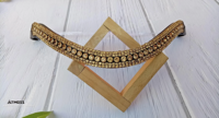 Fronture de cheval rembourrée en cuir fait main avec cristaux dorés et triple rangée de strass, accessoire de bridon, couleur/taille/logo personnalisables, boîte