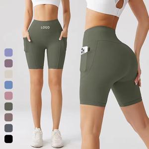 Venta al por mayor de pantalones cortos de motorista para las mujeres con bolsillos Correr Gimnasio de cintura alta Control de barriga Entrenamiento Pantalones cortos de yoga - Product Image 4