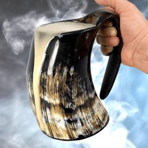Taza de cuerno de búfalo Natural de alta calidad con asa Bebida directa alimentada por batería para cerveza, vino, hidromiel y cerveza - Product Image 5