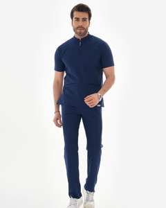 Ensemble de blouses et pantalons en coton et polyester tissé à taille élastique, uniformes médicaux sur mesure de haute qualité pour hommes - Product Image 4