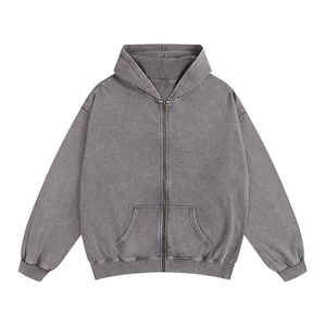 Pull à capuche uni à fermeture éclair pour homme 100% coton Style vintage 450 g/m² Sweats à capuche surdimensionnés à fermeture éclair - Product Image 1